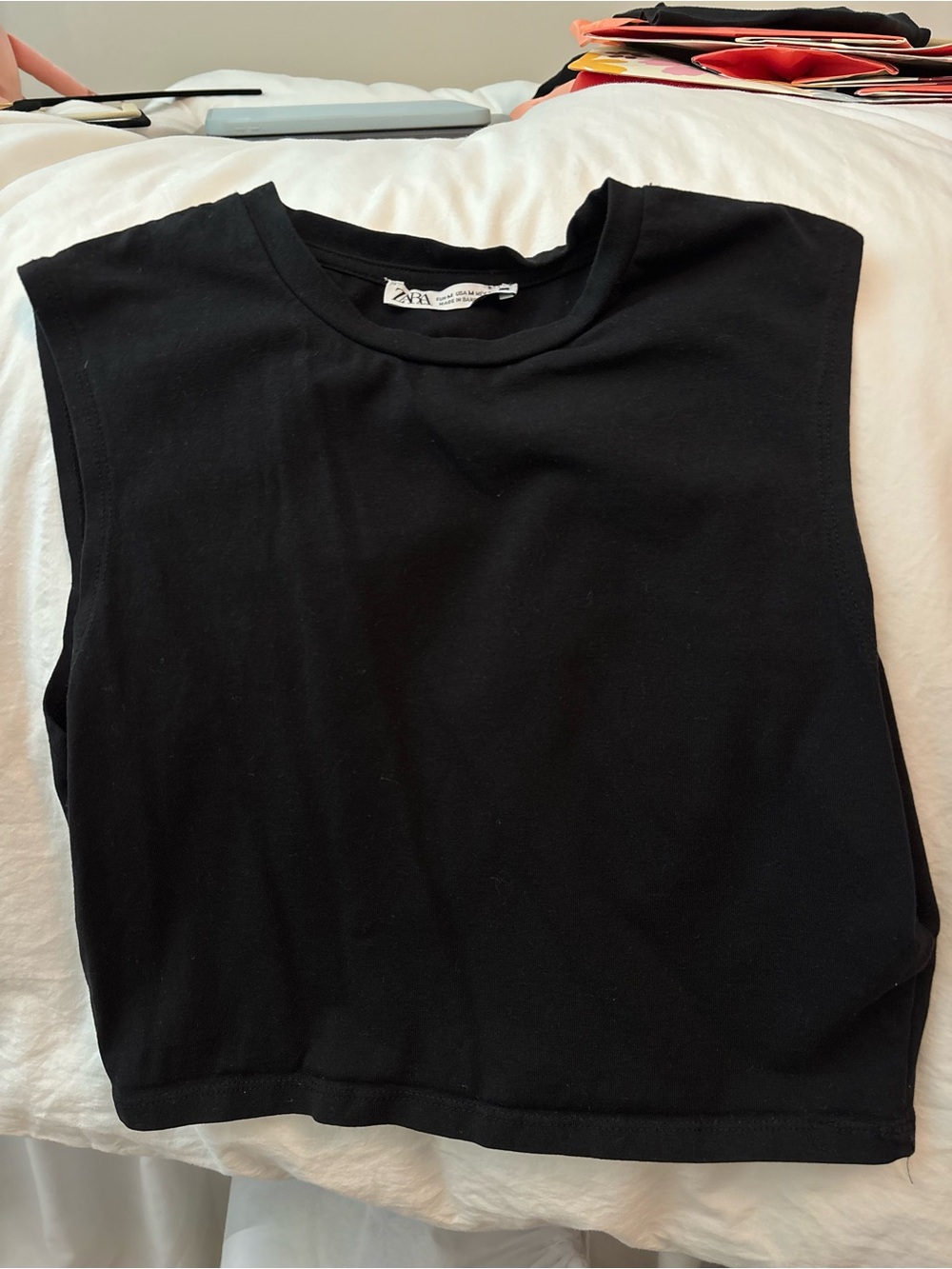 Zara Black Sleeveless Tee with Crew Neck